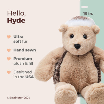 Bearington Hedgehog Stuffed Animal: Tan and Brown Ultra-Plush Faux-Fur, Premium Fill, Hand-Sewn Details; Perfect Birthday for Nature Fans and Kids