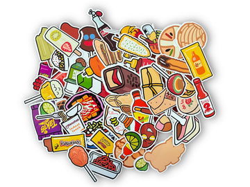 mundo hogar Mexican Food Vinyl Stickers, Snacks and Candy Stickers, Water Resistant, Set of 60, White
