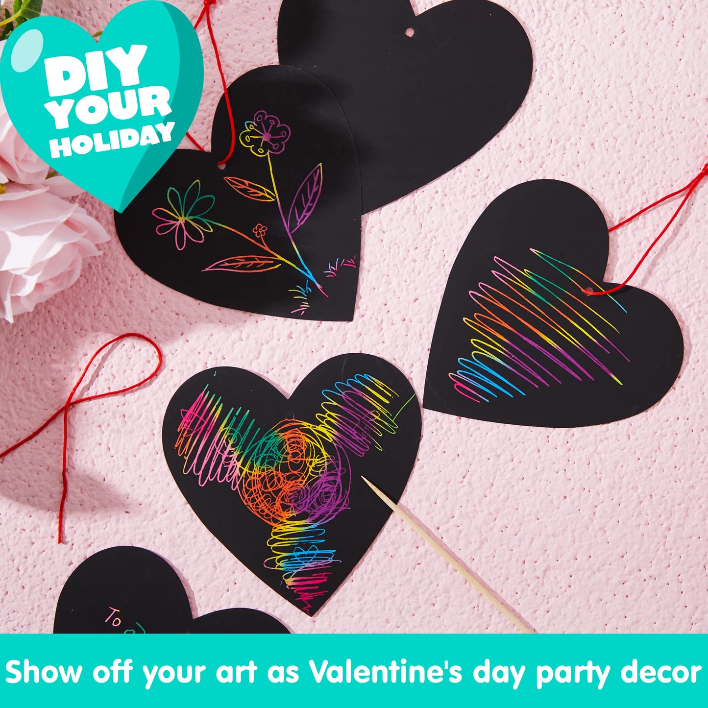 JOYIN 24 Packs Valentines Day Cards with Scratch Heart Paper, Magic Color Heart Rainbow Scratch Cards for Kids Crafts and Art Classroom Exchange