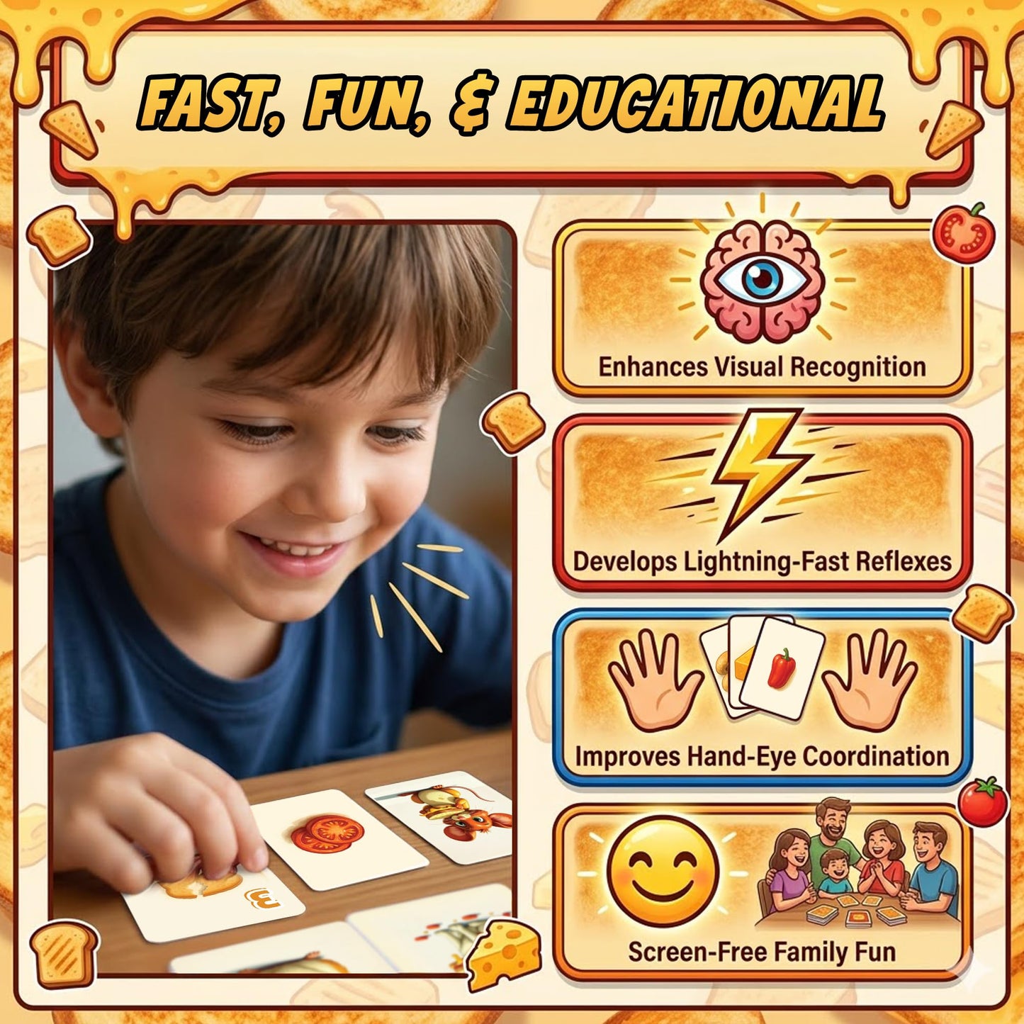 Point Games Grilled Cheese Madness Card Game - Fast-Paced Slap Card Game for Kids & Families - Fun Matching Game for Ages 6+ - 2 to 6 Players - Travel