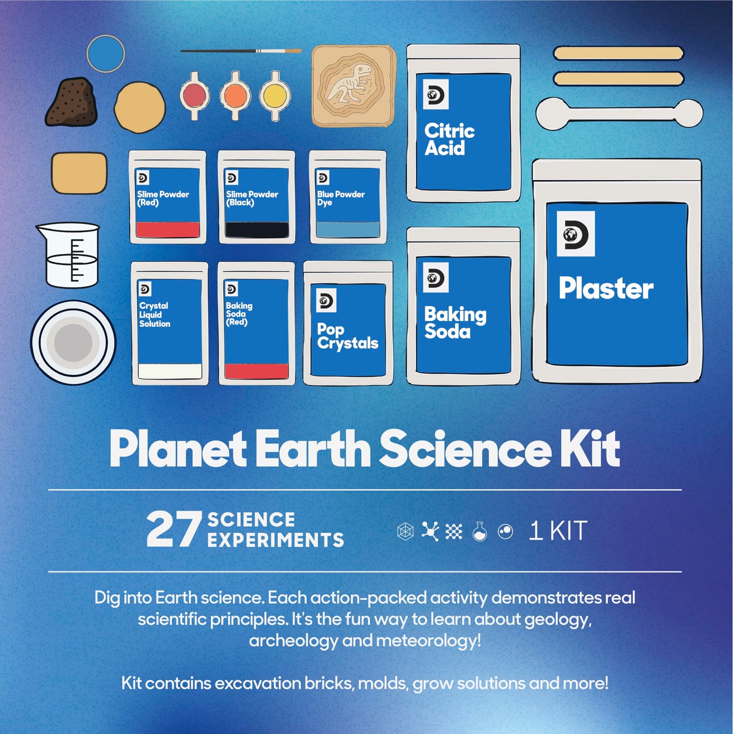 Discovery Planet Earth Science Kit for Kids| 27 Science Experiments| Erupting Volcano, Slime Lava, Geodes, Grow Crystals, Dino Fossil| STEM Geology