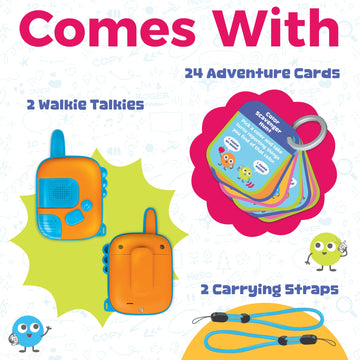 Walkie Talk-Along Scavenger Hunt & Adventure Set - 2 Rugged Walkie Talkies (1,000 ft Range) + 24 Mission Cards - Outdoor Backyard Games for Kids Ages