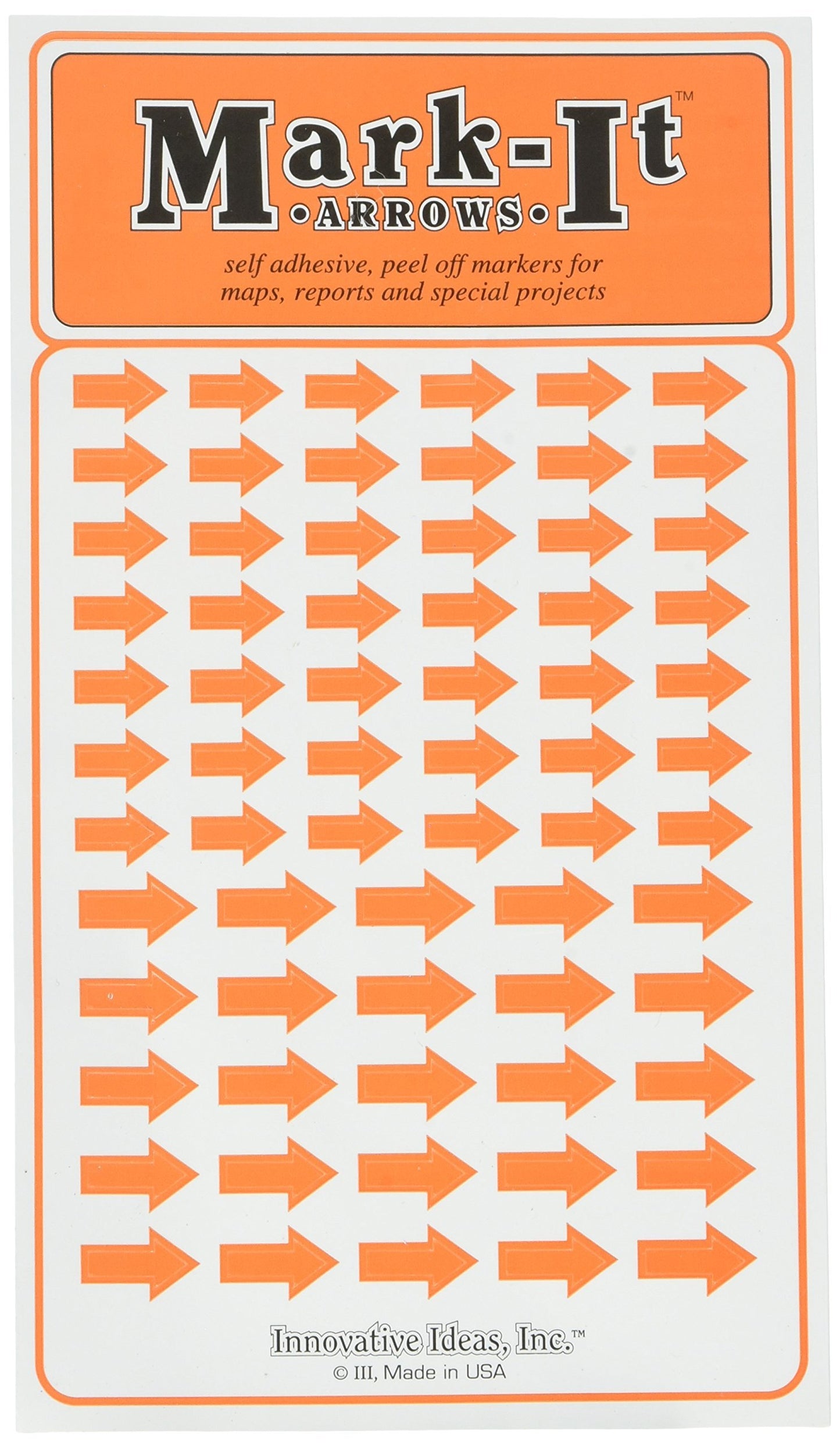 Removable Mark-it Brand Arrows for maps, Reports or Projects, Two Sizes per Sheet - Orange