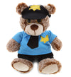 DolliBu Sitting Brown Teddy Bear Stuffed Animal - Soft Sitting Stuffed Bear Plush Toy with Police Uniform and Cap Outfit, Fluffy Teddy Bear Police Toy