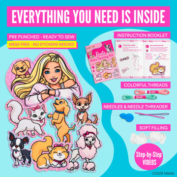 Barbie® Sewing Kit for Kids Ages 6-12 - Kids Sewing Kit | Sew Your Own Puppy & Kitten Felt Pet Stuffed Animal | Beginner Craft Gift for Girls