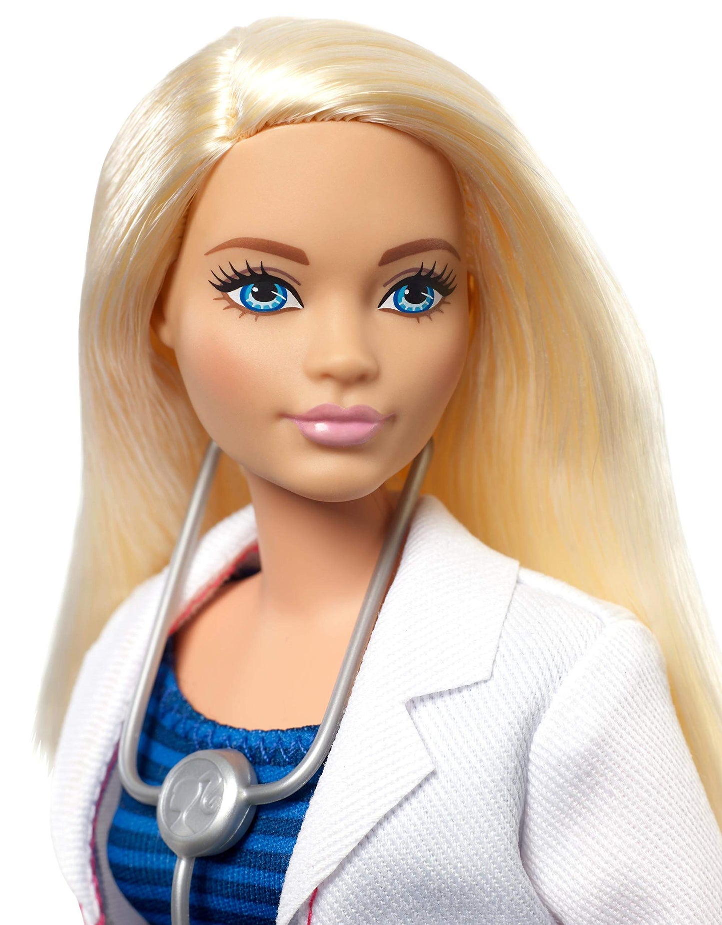 Barbie Doctor Doll, Curvy, Dressed in White Coat with Stethoscope and Blonde Hair, Gift for 3 to 7 Year Olds
