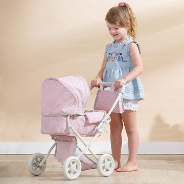 Olivia's Little World Buggy-Style Baby Doll Stroller with Retractable Canopy, Storage Underneath, Detachable Bassinet, Travel Nursery Bag, Comfortable