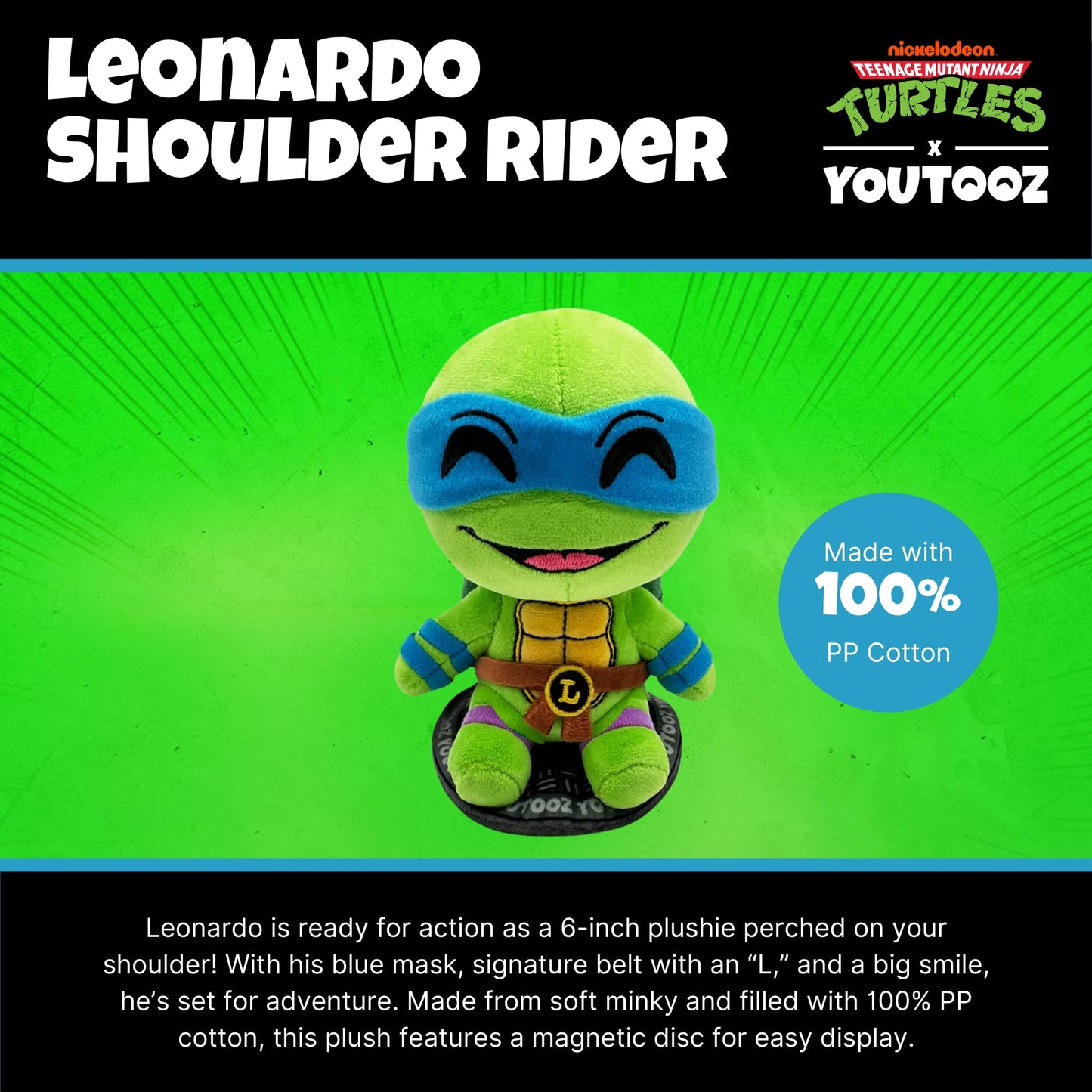 Youtooz TMNT Leonardo Shoulder Rider 6" Plush, Collectible Leonardo Shoulder Rider from Teenage Mutant Ninja Turtles TMNT Plush Collection