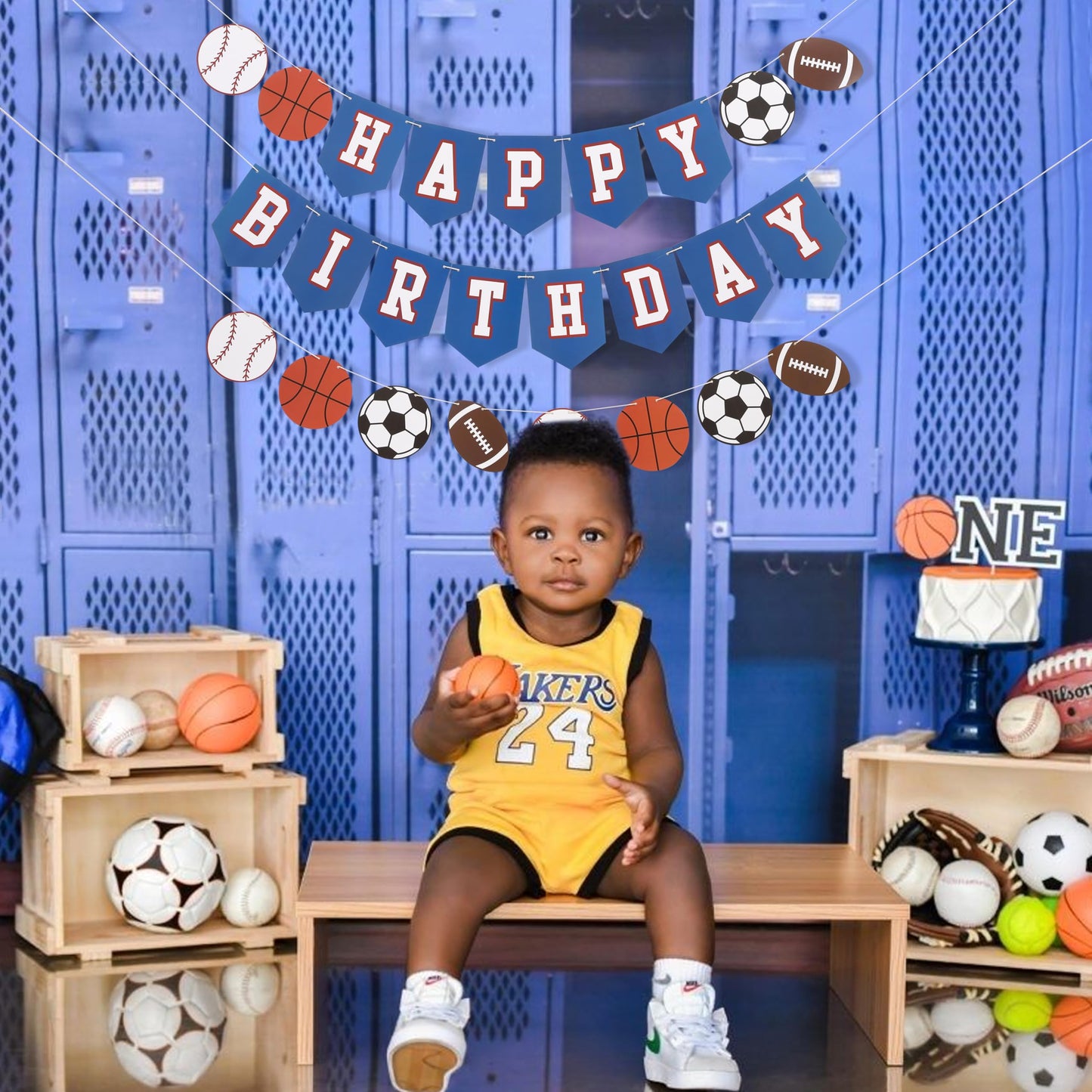 Happy Birthday Sports Banner - Sports Theme Birthday Party Decorations, Happy Birthday Ball Garland Sign, Banner for Boy Birthday Party Decor, Ball