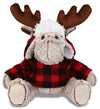 DolliBu Super Soft Plush Red Plaid Outfit Moose - Adorable Playtime Zoo Moose Plush with Clothes, Cute Wildlife Cuddle Gift - 9 Inches