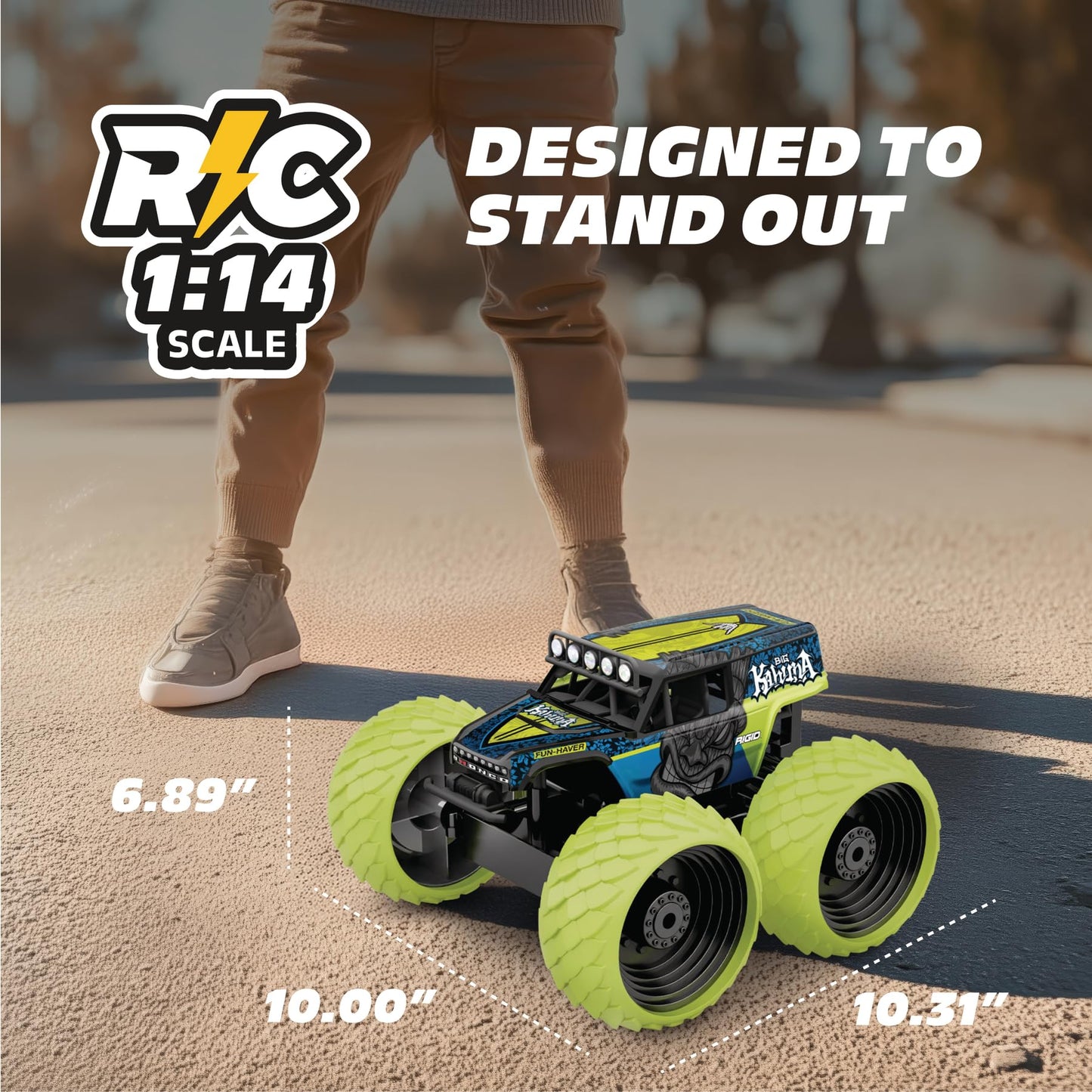 Motor Dayz RC 4WD Big Kahuna Remote Control Car Ford Bronco Monster Truck - 1:14 Scale Remote Control Truck, Vaughn Gittin Jr., Vertical Drive Stunts