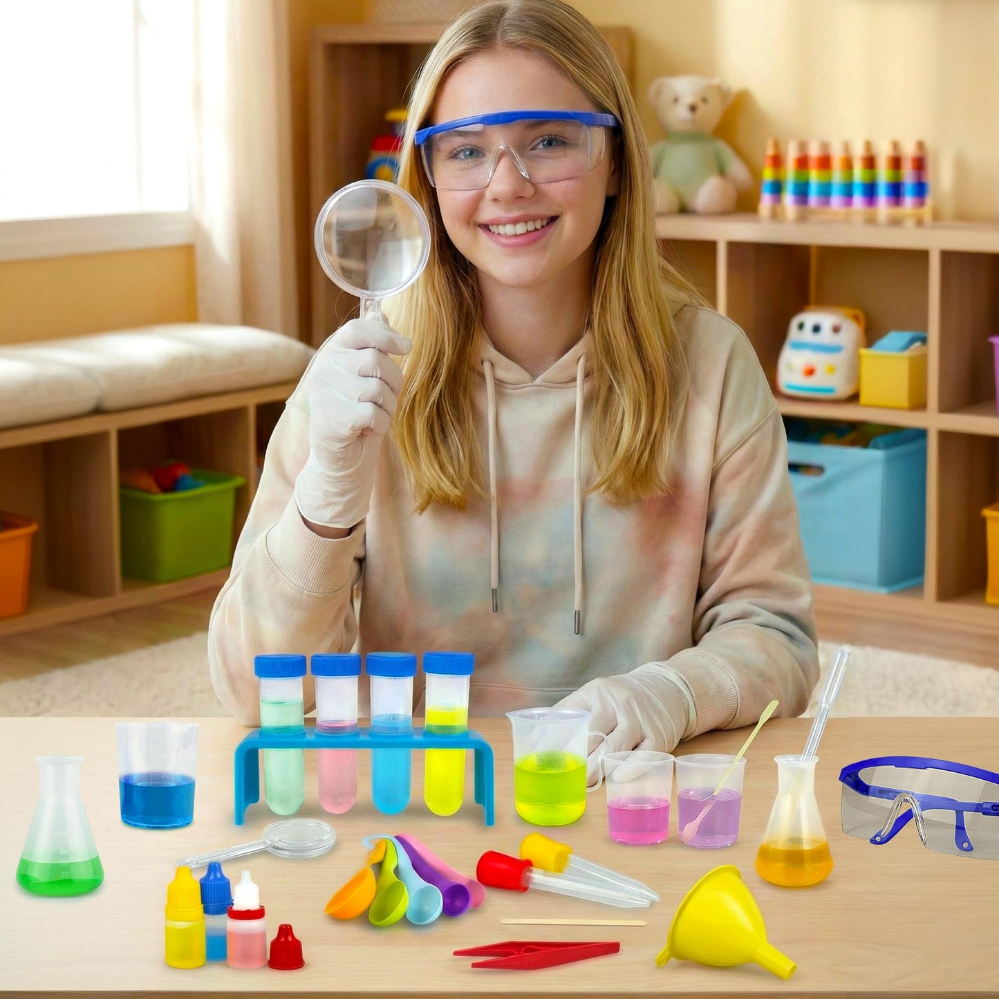 33PCS Plastic Lab Science Experiments Beakers Test Tubes Set