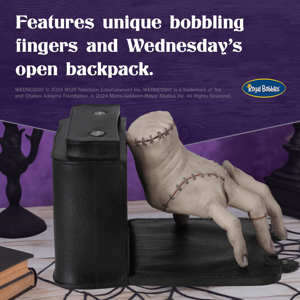 Royal Bobbles Wednesday Thing with Moving Fingers - 6” D x 4.5” W x 3.5” H - Collectible Bobblehead Statue