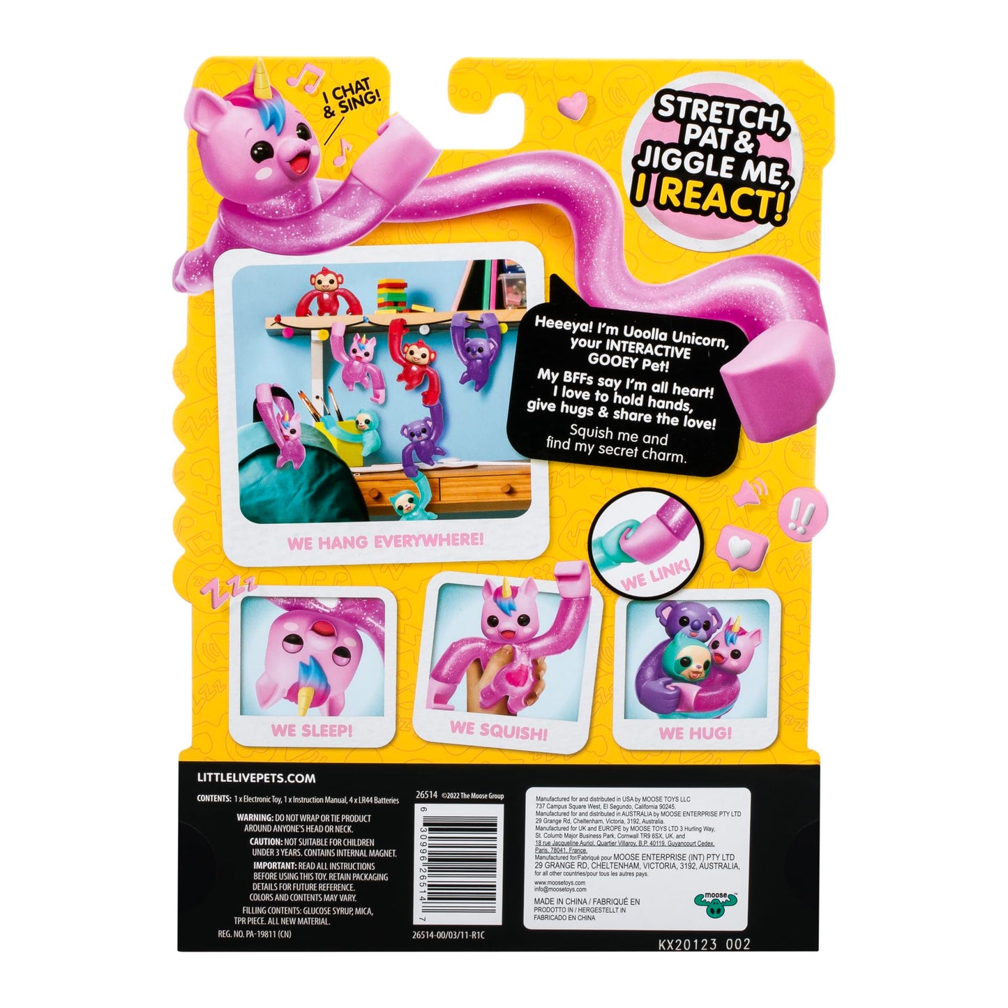 Little Live Pets Hug n' Hang Zoogooz - Uoolla Unicorn. Interactive Electronic Squishy Stretchy Toy Pet with 70+ Sounds & Reactions. Stretch, Squish &