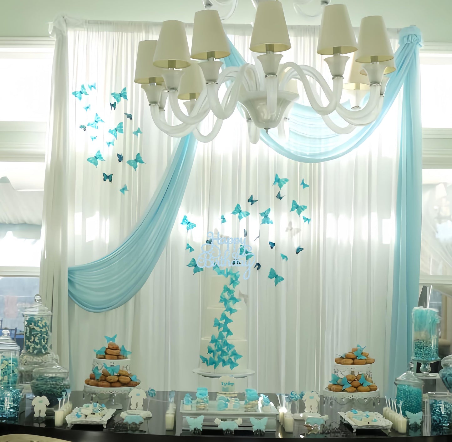 EONNCNT Happy Birthday Cake Topper - Light Blue Glitter Birthday Party Cake Decoration Supplies, Photo Booth Props