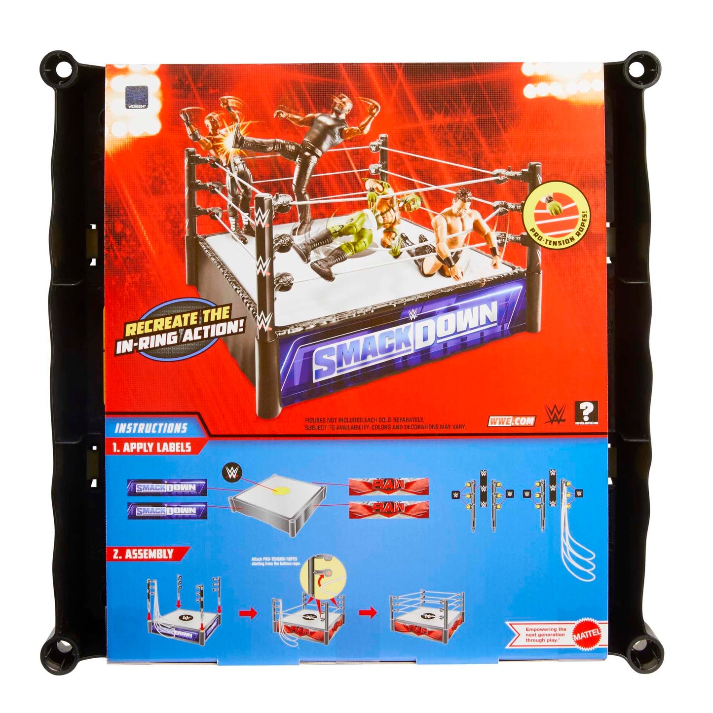 Mattel WWE Superstar Ring, 14 inches with Spring-Loaded Mat, 4 Event Apron Stickers & Pro-Tension Ropes for WWE 6-inch Action Figures