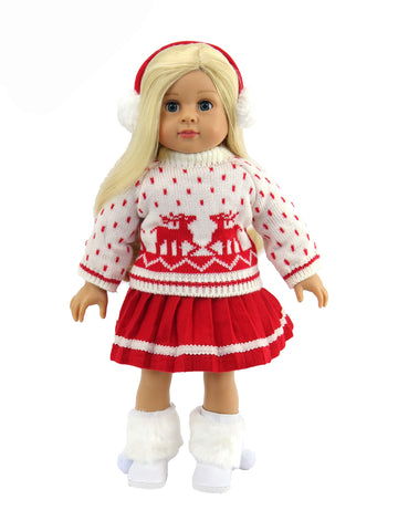 American Fashion World White Reindeer Skirt Set for 18-Inch Dolls | Premium Quality & Trendy Design | Dolls Clothes for Popular Brands