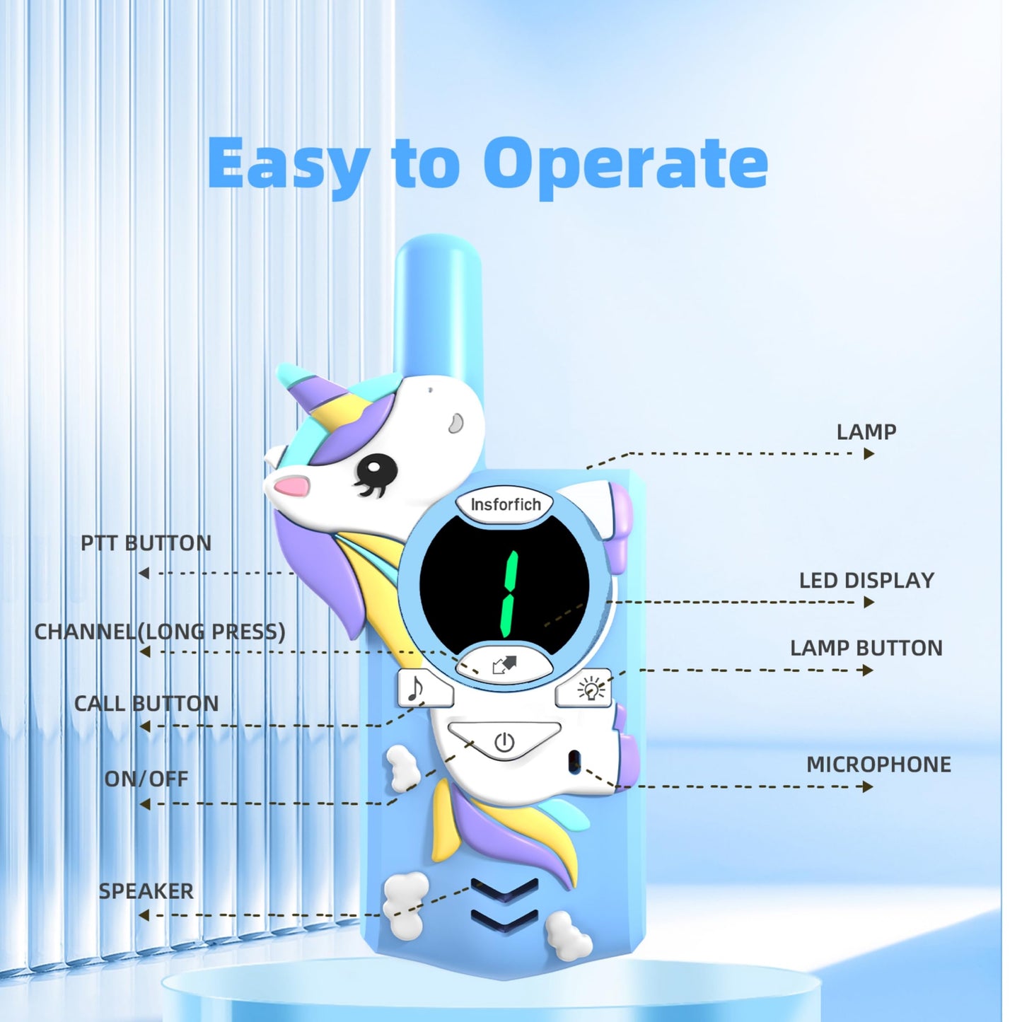 Unicorn Walkie Talkies for Kids,Toys Gifts for 3 4 5 6 7 8 9 Year Old Boys Girls,3 Channels 2 Way Radio Toy, 2 Miles Range for Outside, Camping