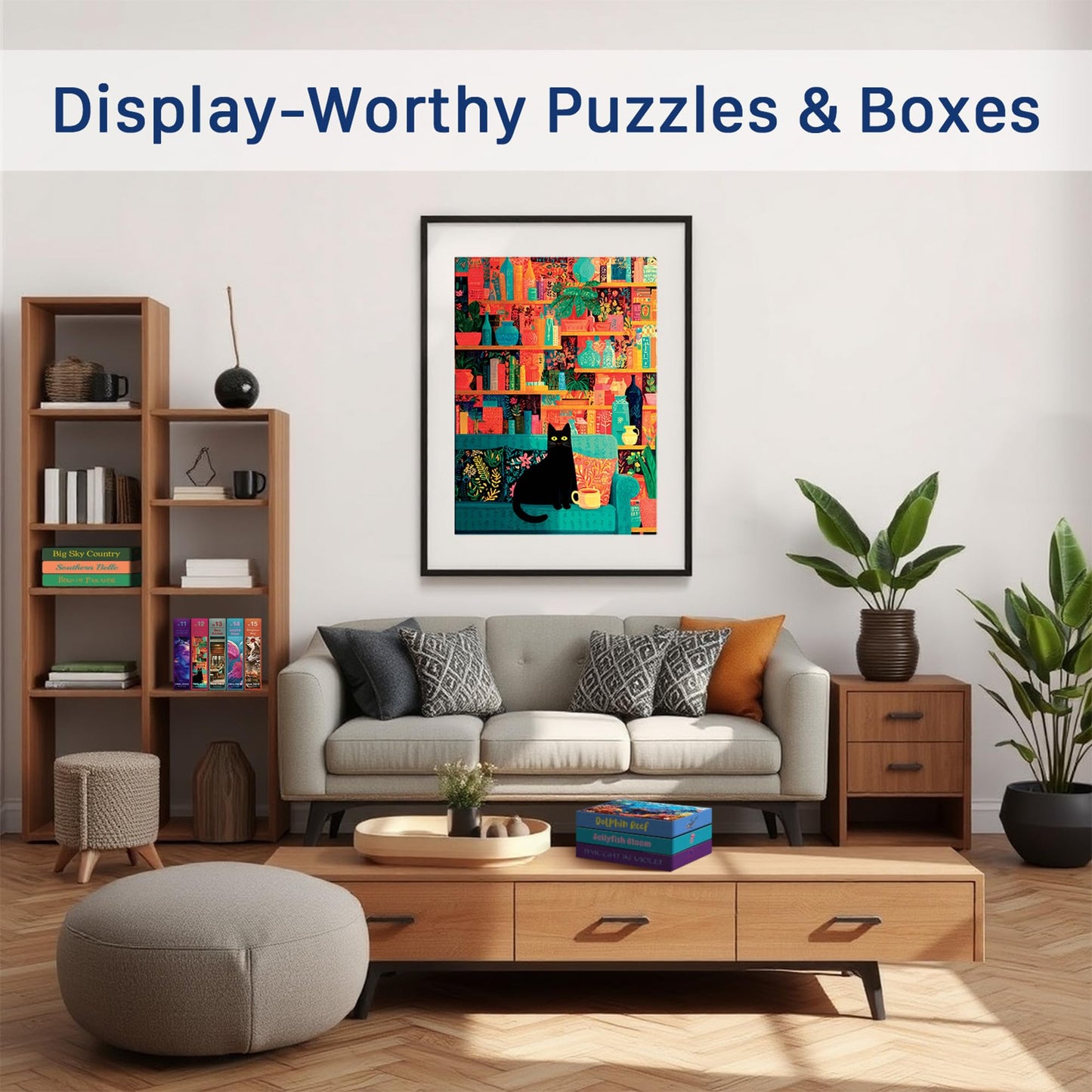 Coffee Cat Library (No. 12) - 1000 Piece Animal Jigsaw Puzzle for Adults | Printed in USA | Satin Low-Glare Finish | Random Ribbon Cut | Bonus Poster