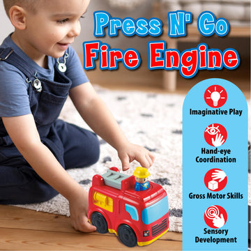 Small World Toys Fire Truck Toy: Interactive Press-to-Go Fire Trucks for Toddlers 1-3, Pretend Play Rescue Vehicle, Fire Engine Toy Gifts for Boy