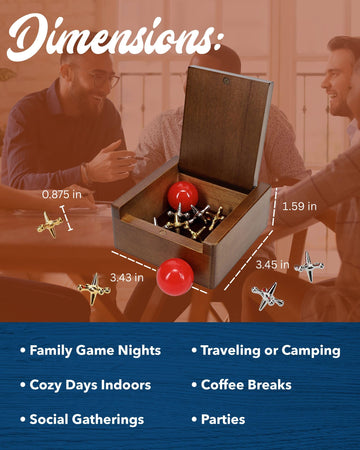 WE Games Metal Jacks Set - Classic Jacks Game with 2 Red Balls in Walnut Stain Keepsake Wooden Box - Nostalgic Floor Game