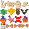 60PCS Halloween Crafts for Kids, DIY Painting Wooden Ornaments Kit, 12 Pre-Drilled Shapes Natural Wood, Halloween Party Decorations, Classroom