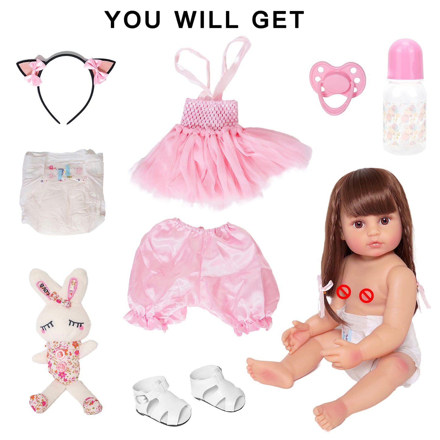 MNMJ Lifelike Reborn Baby Dolls - 22-inch Soft Body Realistic Newborn Baby Doll Silicone Full Body Real Life Baby Dolls with Feeding Kit Toys
