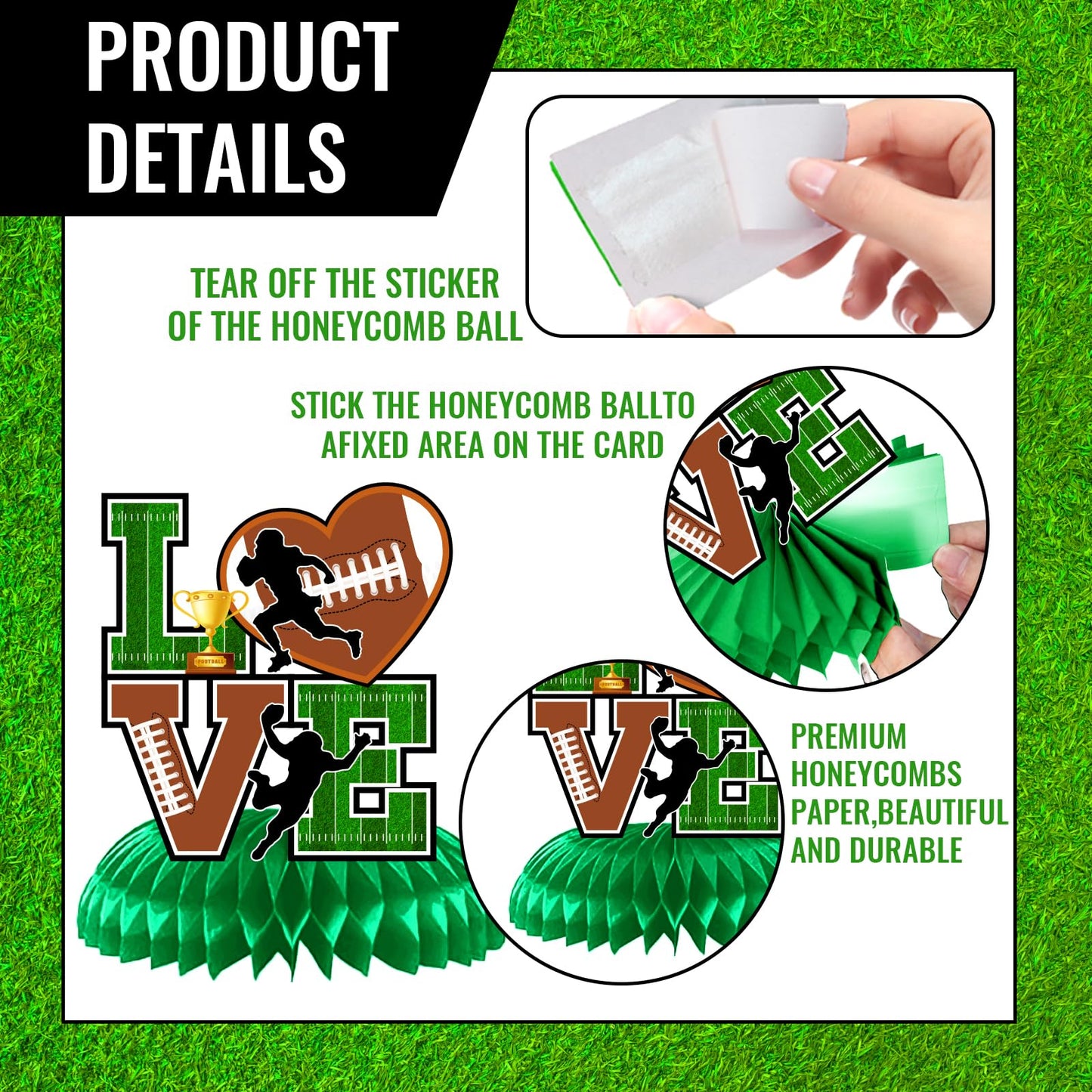 12Pcs Football Party Decorations Football Honeycomb Centerpieces Football Table Centerpiece Supplies for Football Birthday Party Tailgate Game Day