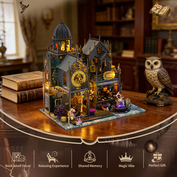 DIY Miniature Kit with LED Lights | Wooden 3D Puzzles for Adults and Teens, Dollhouse for Bookshelf Decor, Creative Gift, Craft Kits for Building |
