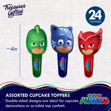 Treasures Gifted Officially Licensed PJ Masks Birthday Decorations - 24ct Cupcake Toppers & Wrappers - PJ Masks Birthday Party Supplies - Cake
