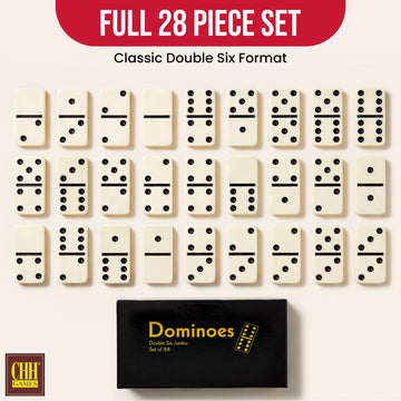 CHH Black/Cream Color Double 6 Jumbo Size Domino Tiles - Premium Set of 28 Ivory Dominoes - Classic Family Game in Cardboard Box