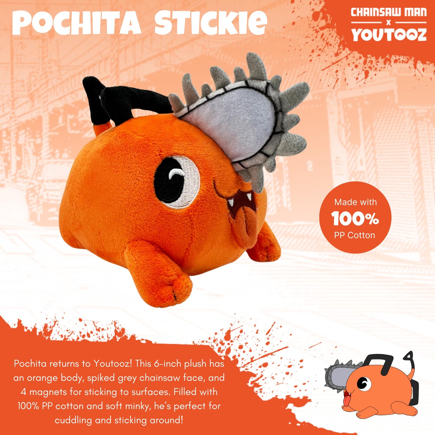 Youtooz Chainsaw Man Pochita Stickie 6" Plush - Collectible Plushie with Magnets