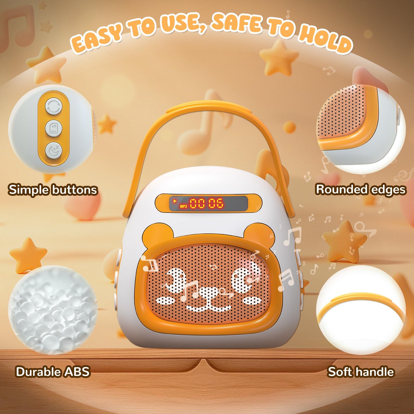 FUTESI Portable Kids Music Player for Toddlers, Preloaded Stories Music Lullabies & White Noise, Mini Toddler MP3 Player with Bluetooth Speaker