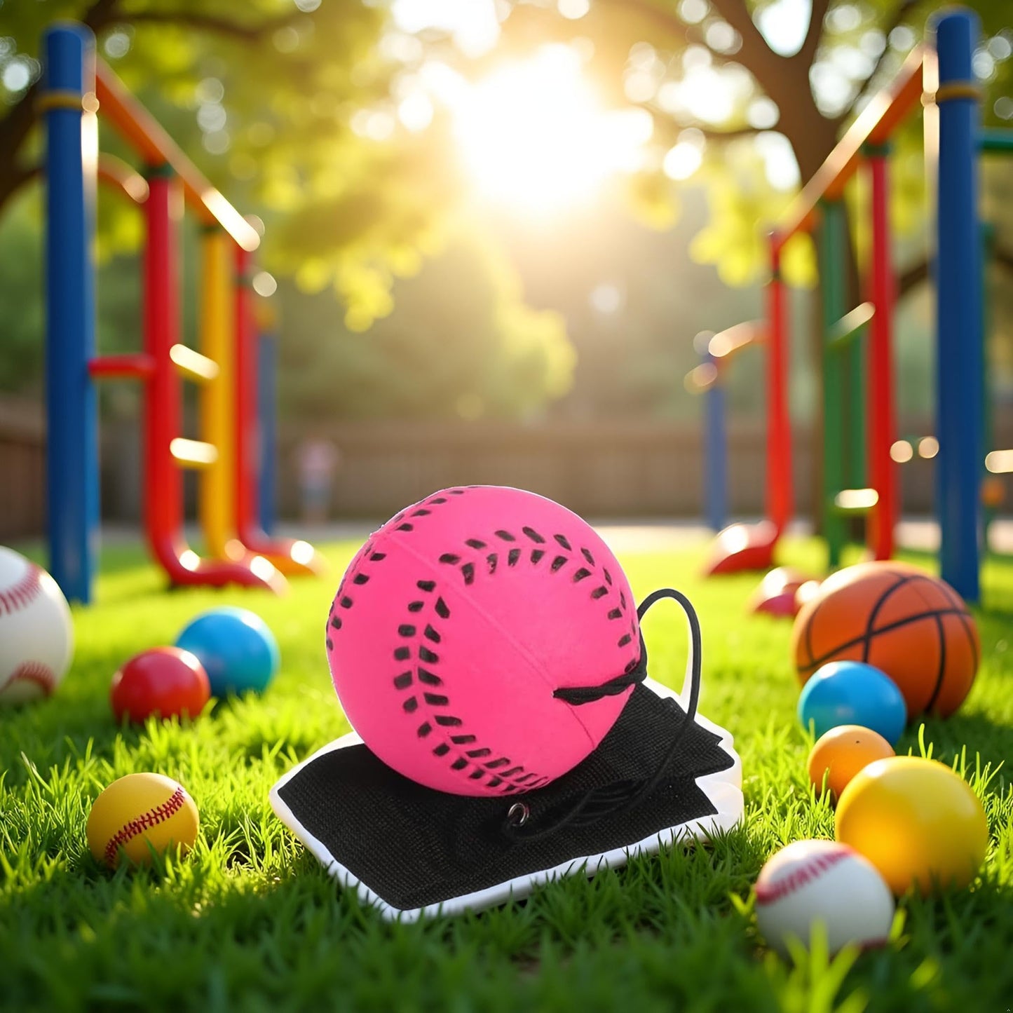 Rose Red Baseball Wrist Ball Wristband Sports Balls on a String Toy Includes Basketball, Baseball and Football Return Rubber Rebound Ball for Boys