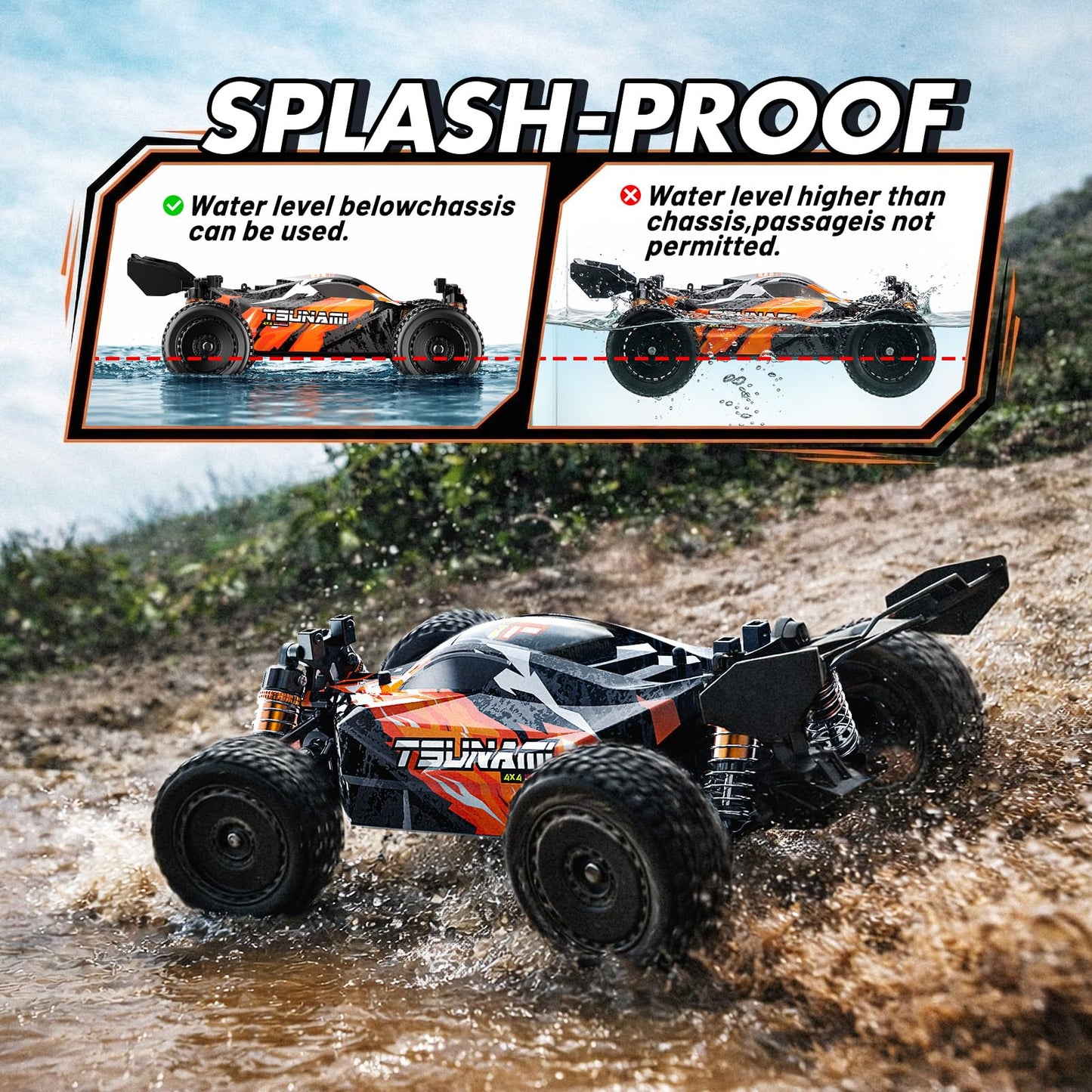RC Cars 1:18 High-Speed RC Off-Road Truck for Adults & Boys,36KM/H RC Car with Metal Drivetrain, Dual Rechargeable Batteries, Splash-Proof