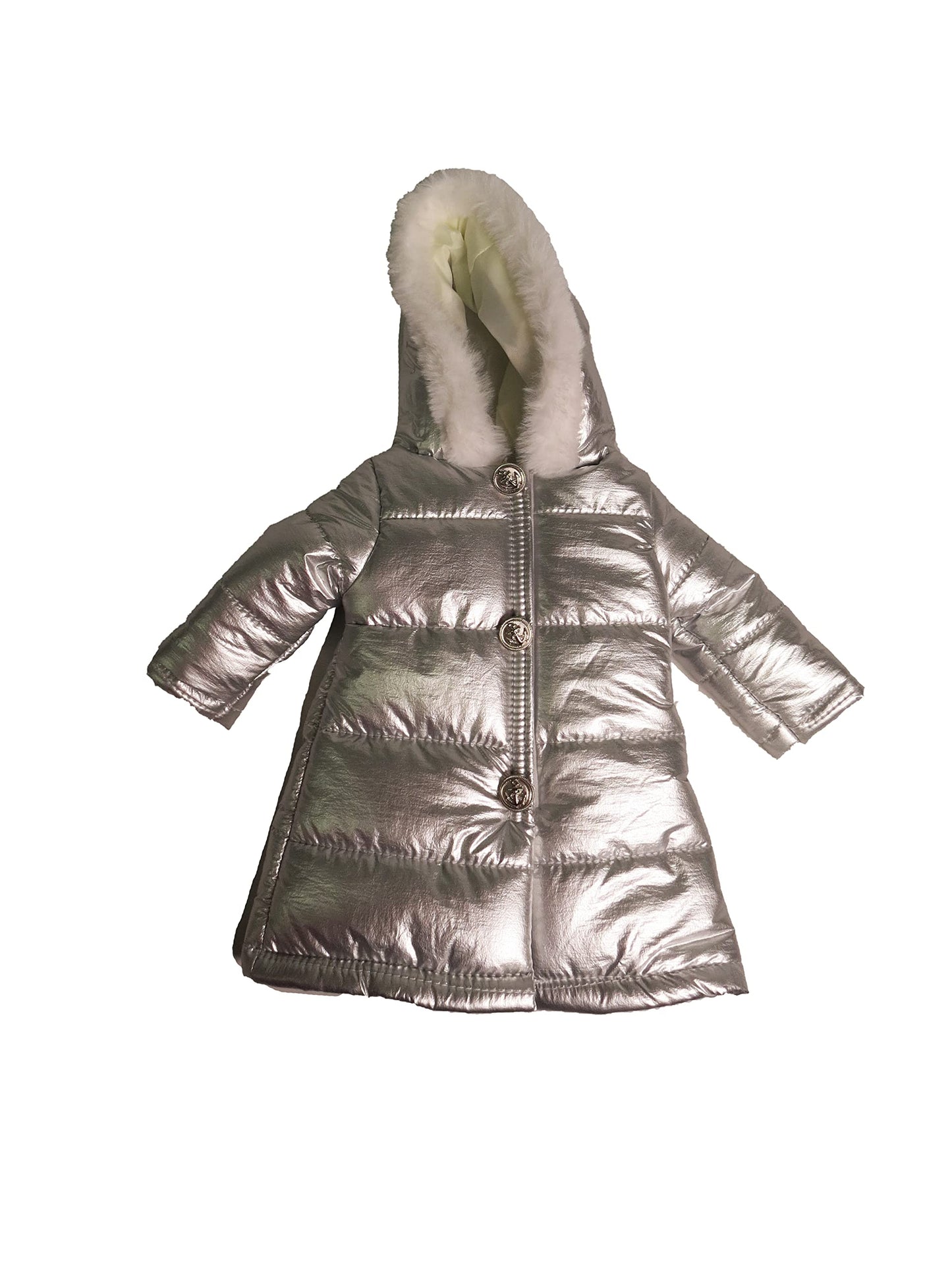 American Fashion World Mettalic Silver Puffer Coat for 18in Doll