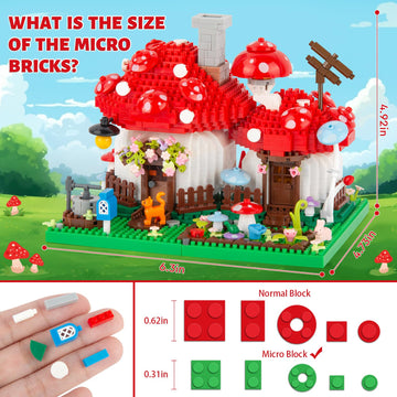 Vziimo Mushroom House Building Set, Creative Mushroom Garden Model Kits for Adults, 1346PCS Micro Bricks Collectible Ideals Gifts for Teens 14+