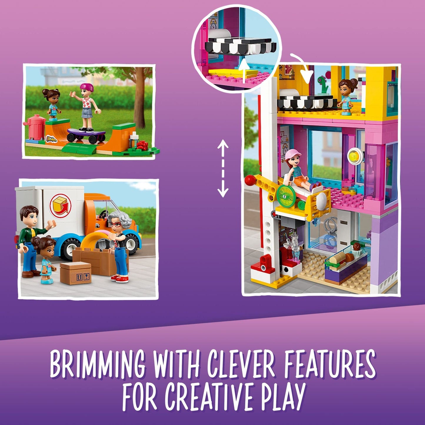 LEGO Friends Main Street Building, Heartlake City Café & Hair Salon 41704, Mini Dolls House with Toy Shops, Modular Building Set, Pretend Play Hair