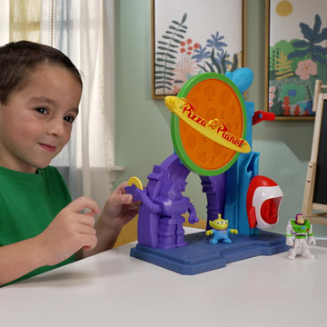 Fisher-Price Imaginext Disney and Pixar Toy Story Pizza Planet Playset with 3-inch Buzz Lightyear & Alien Friend Action Figures, Toy Rocket