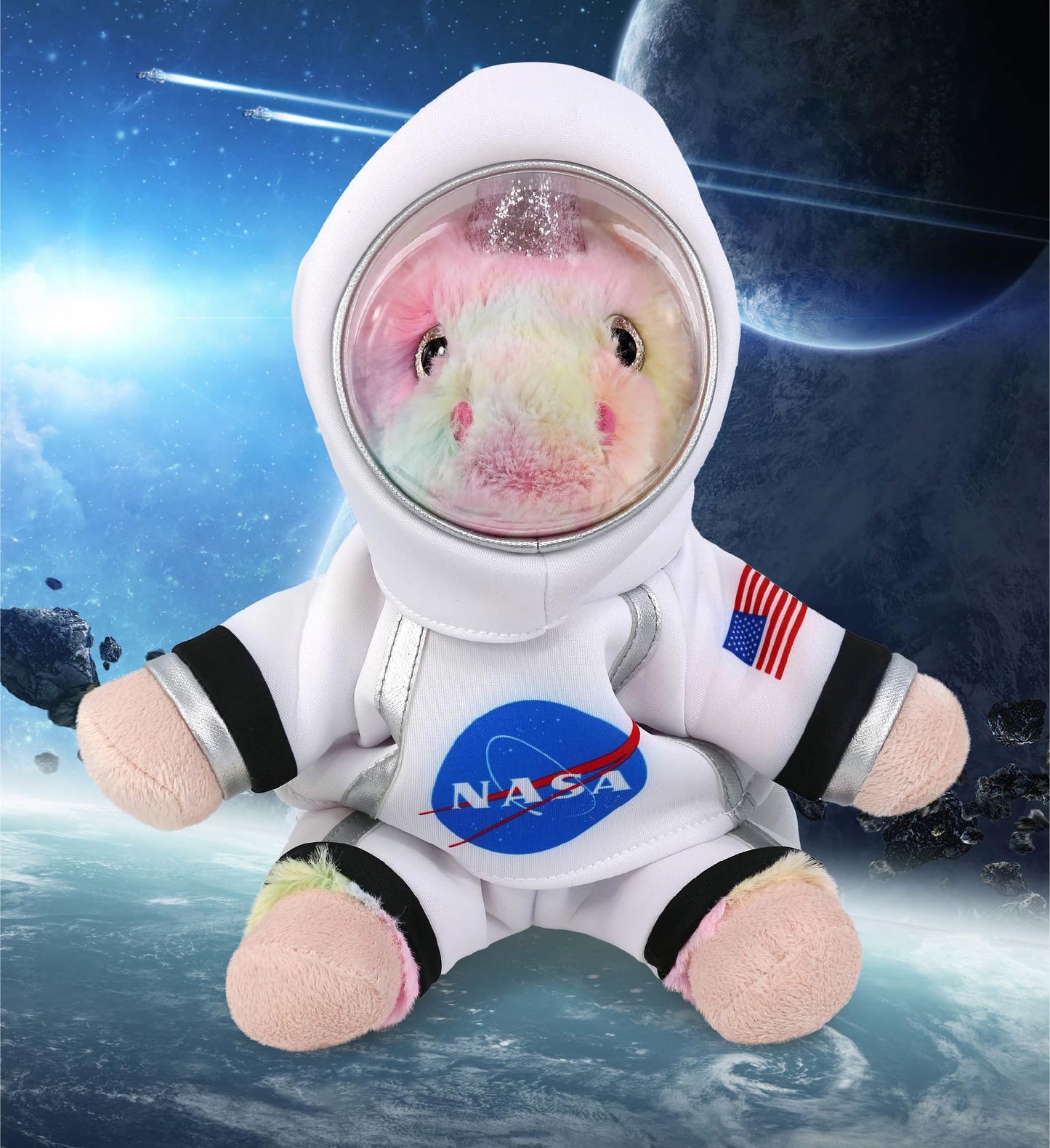 DolliBu Rainbow Unicorn Astronaut Plush Toy - Fantasy Astronaut Stuffed Animal with Space Helmet and NASA Astronaut Suit, Spaceman Doll Decor