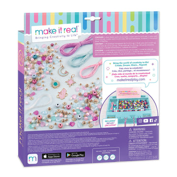 Make It Real: Celestial Stones Bracelets Kit - Create 8 Fashionable Bracelets, 4 Celestial Charms, 270 Pieces, Includes Play Tray, All-In-One, DIY