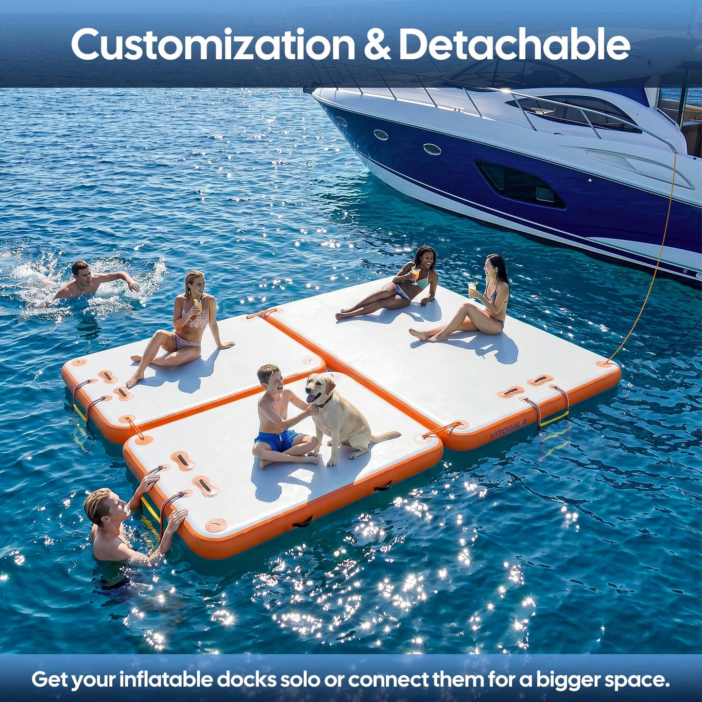Inflatable Floating Dock, Water Island Float Raft Mat with Non-Slip Surface, 5FT/8FT/10FT Air Deck Platform, 6 Inch Thick for Pool, Lake, River
