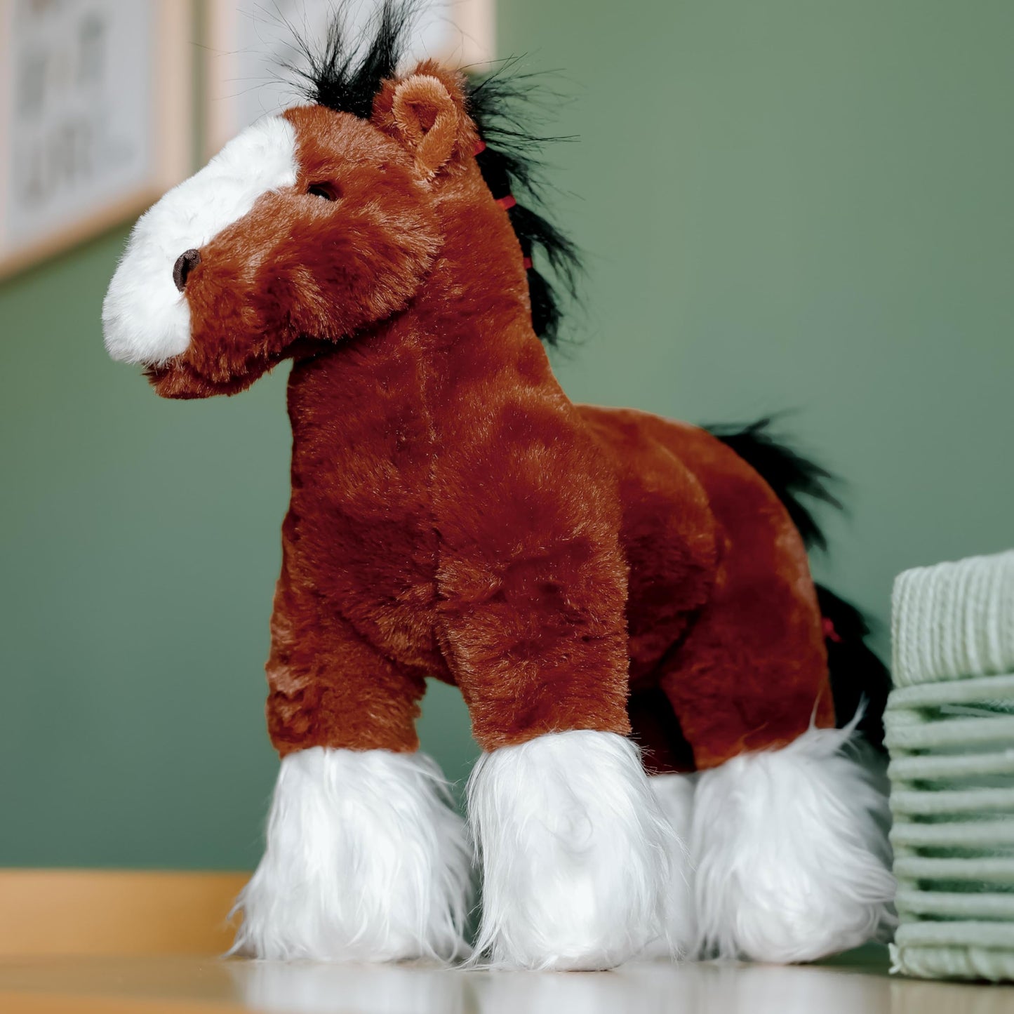 The Petting Zoo Standing Clydesdale Horse Stuffed Animal Plushie, Gifts for Kids, Wild Onez Barnyard Animals, Brown Horse Plush Toy, 12 inches