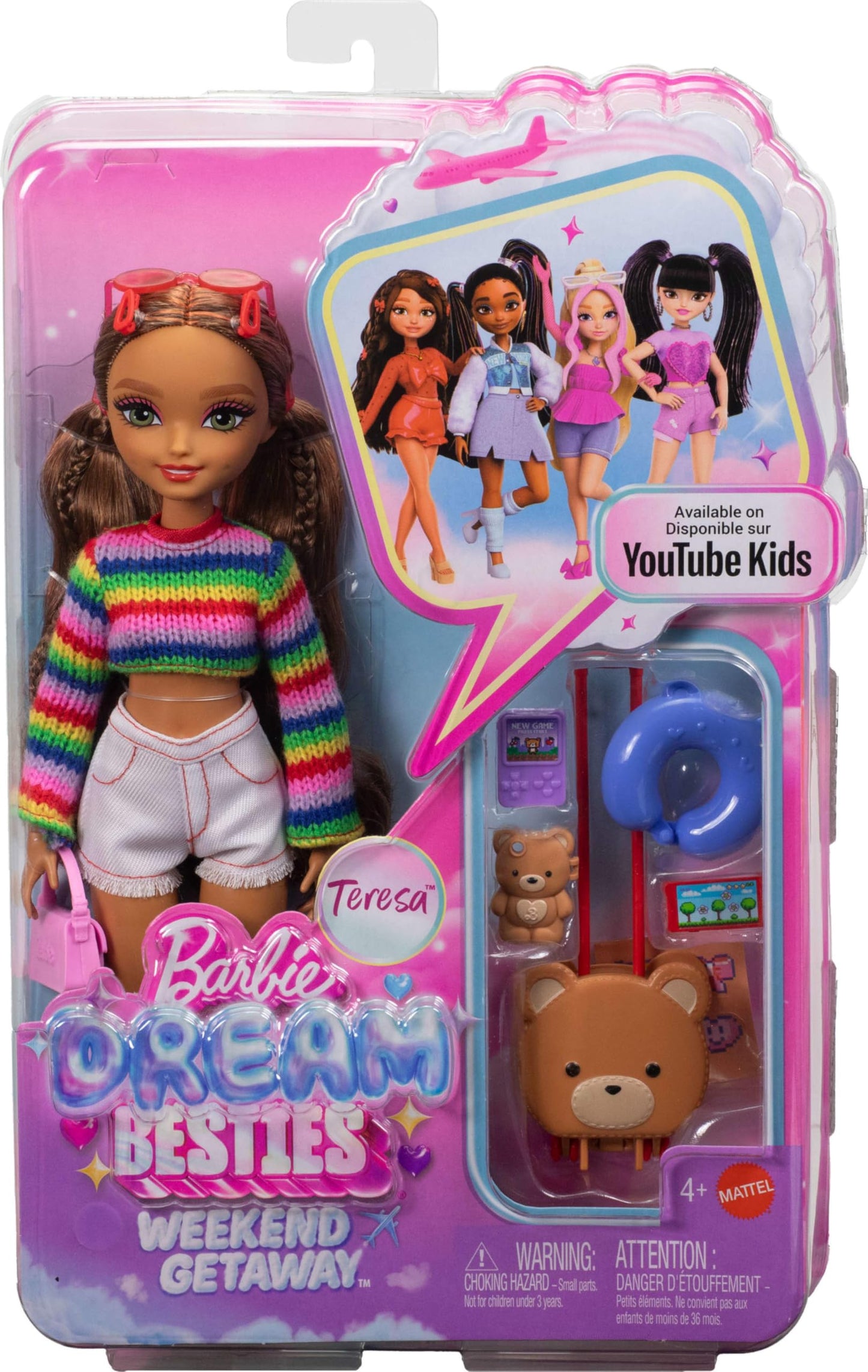 Barbie Dream Besties Weekend Getaway Teresa Doll and Accessories, Fashion Doll with Removable Fashions & 7 Travel Themed Toy Pieces