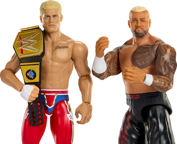 Mattel WWE Main Event Showdown Action Figures 2-Pack with Accessory, Series #24 Cody Rhodes vs Solo Sikoa Collectible Set, 6-inch
