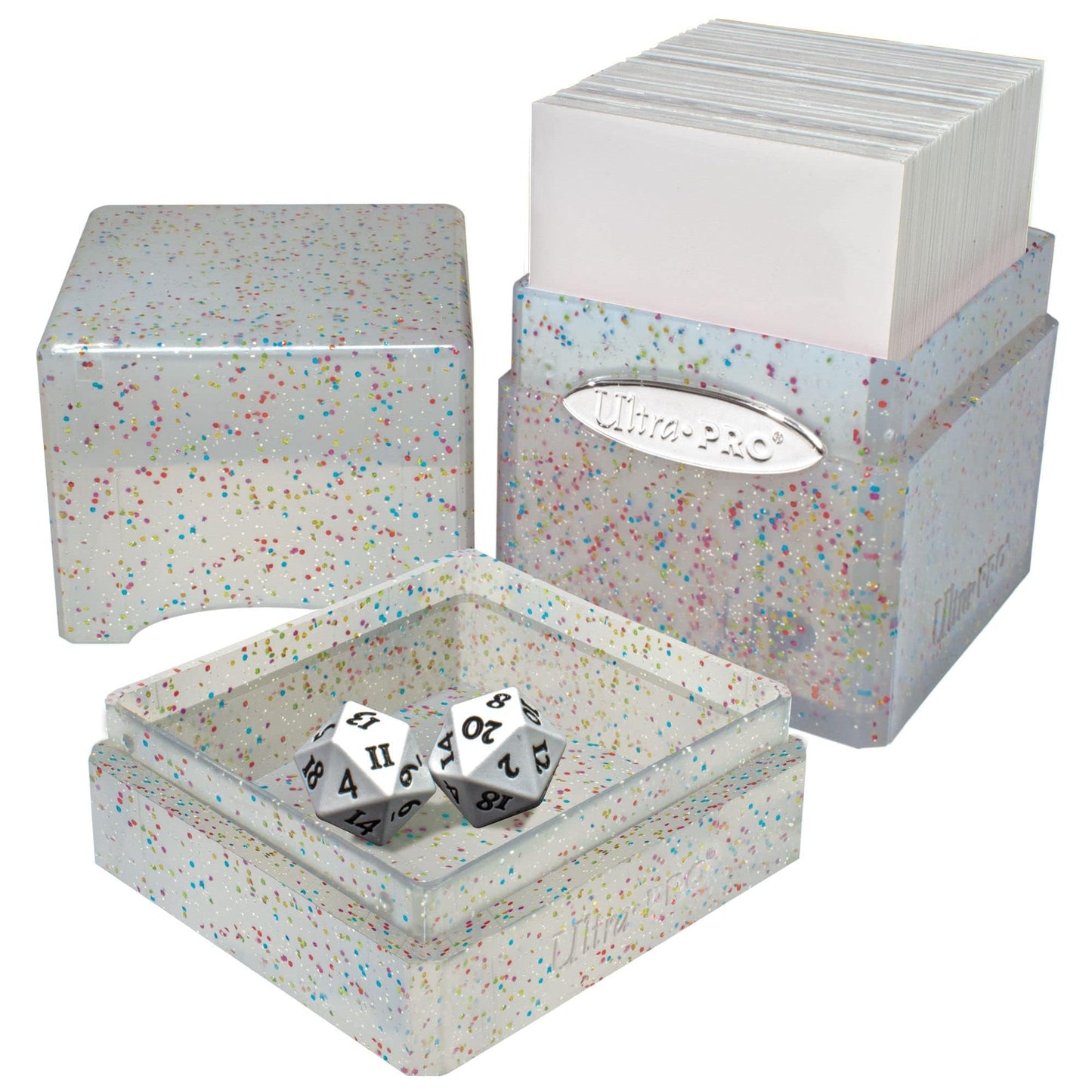 Ultra Pro - Satin Tower 100+ Card Deck Box (Glitter Crystal) - Protect Your Gaming Cards, Sports Cards or Collectible Cards In Stylish Glitter Deck