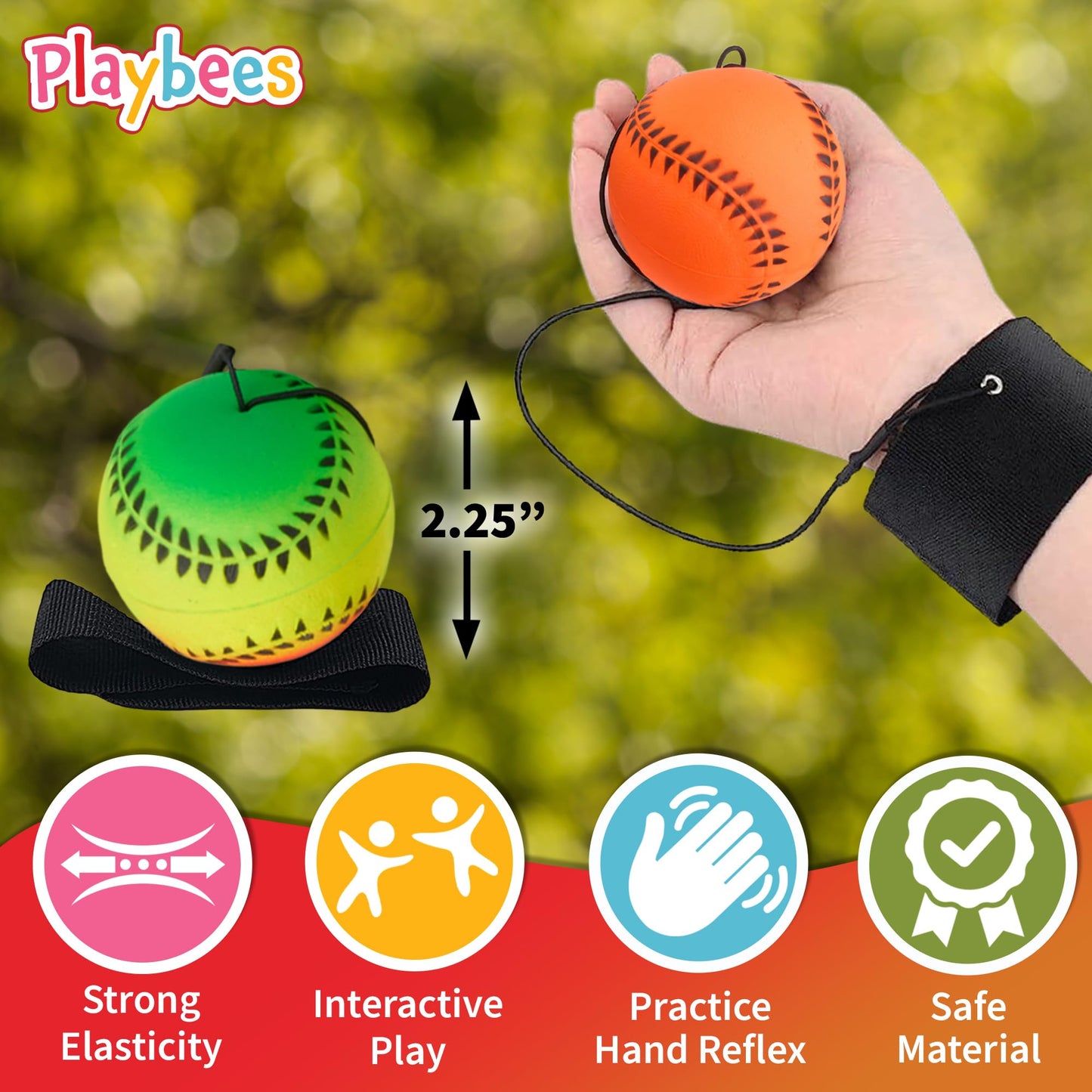 Playbees Wrist Baseballs Neon Reactive - 12 Pack - Practice Sports Balls for Fun Outdoor Activity for Kids - Spring Training, Party Favor, Baseball
