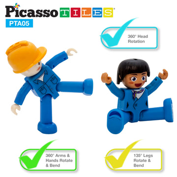 PicassoTiles Magnetic Figures 5 Piece Vehicle and Action Figure Set Including School Bus, Car, Truck and 2 Drivers Magnet Expansion Pack Toddler Toy