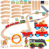 Wooden Train Set Magnetic Battery Operated Train Car with Wooden Tracks | Electric Lighted Train + Sound Track | Safari Circus Animal Compatible