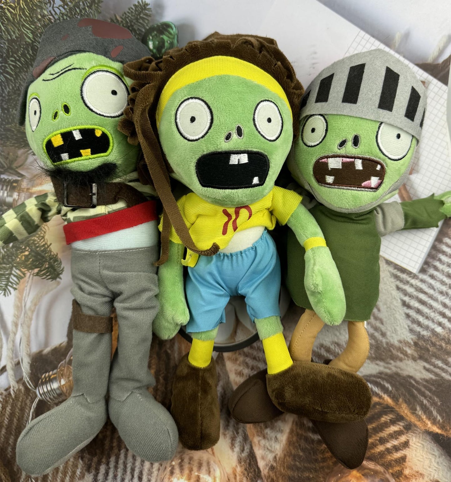 JHESAO 3 PCS Plants and Zombies Plush Zombies Sets Toy Captain Zombie, 1 2 Stuffed Soft Knight Zombie Doll, PVZ Plushies Figure Doll New